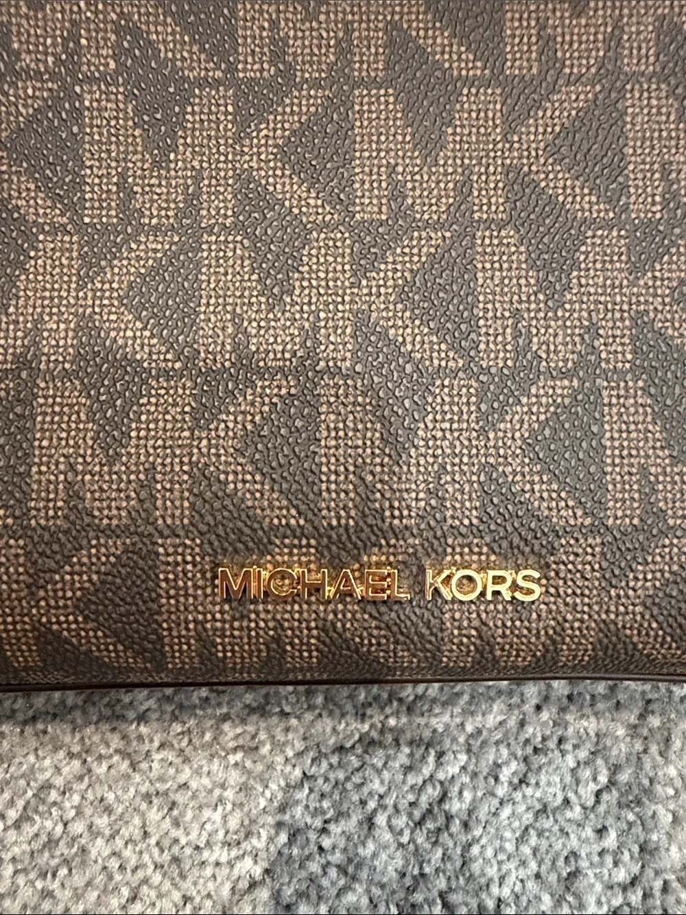 Michael Kors Brown MK Signature Shoulder Bag with Tan Trim